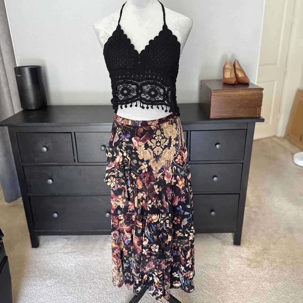 Fuzzi Italy Mesh Asymmetrical Skirt Floral Baroque Art To Wear Whimsigoth Y2K M
